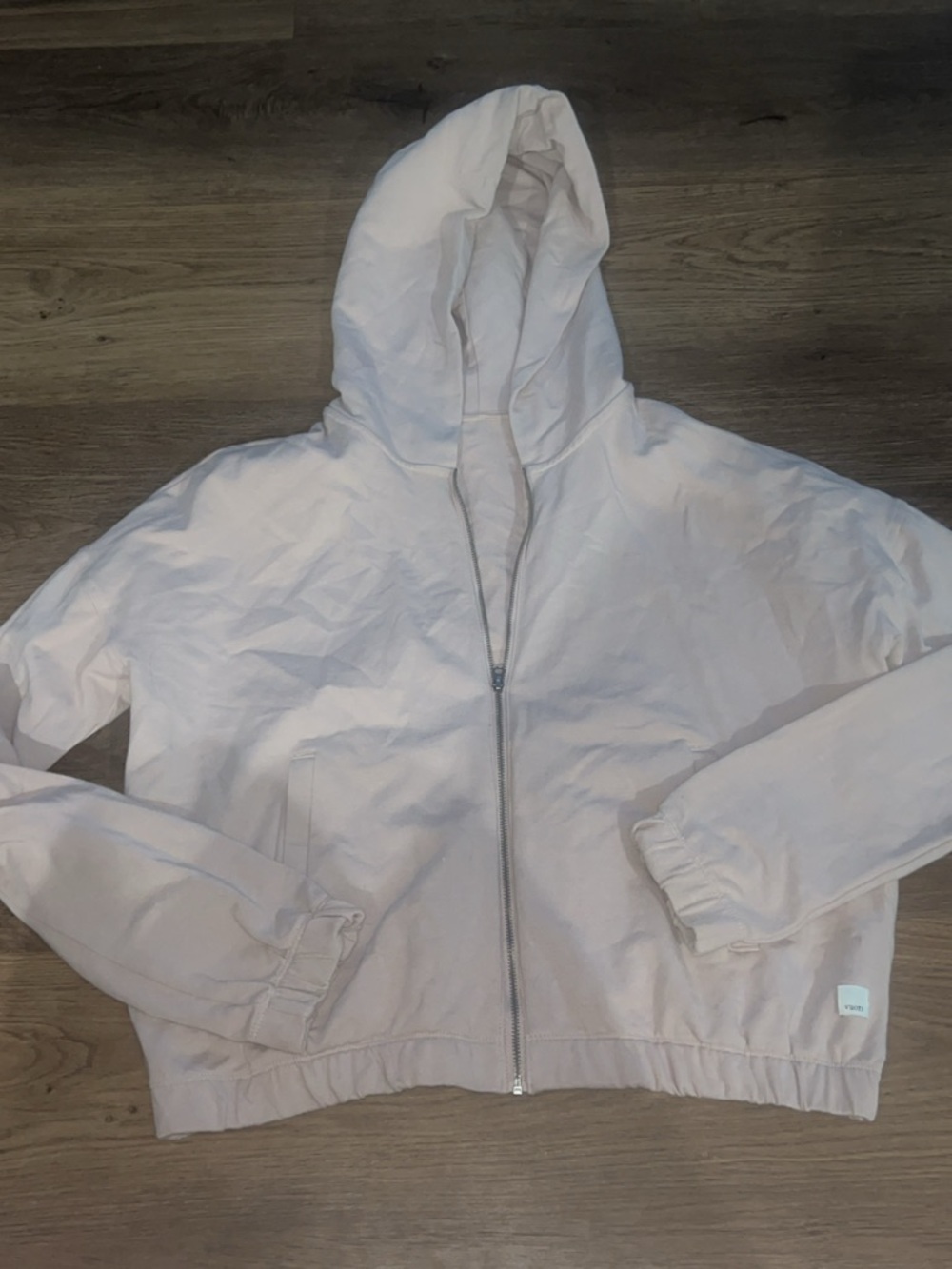 Vuori Pale Beige Hooded Zip Bomber Jacket L cotton soft comfort
